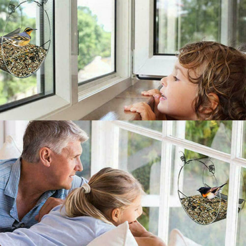 Round Acrylic Transparent Window Bird Feeder with 2 Powerful Suction Cups L0L6