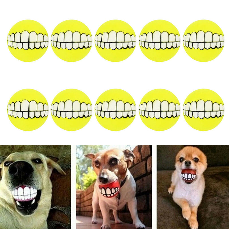 10x Dog Balls Toys - Squeaky Funny Teeth Clean Chewing Balls Toys Pet Supplies