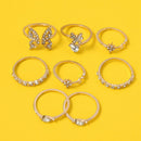 8pcs Elegant Butterfly Rhinestone Knuckle Ring Women Wedding Jewelry Gift
