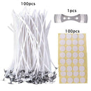 201PCS Cotton Candle Wax Wicks Making Kit Pre Waxed W/ Candles Wick Stickers