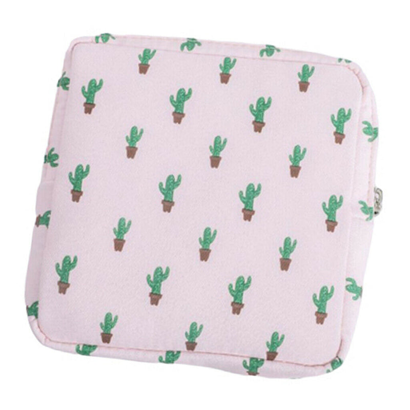 Portable Cotton Sanitary Bag Pad Pouch Coin Traveling for Girls Lady Cactus