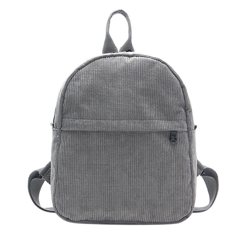 Preppy Chic Casual Women Corduroy Backpack Simple School Travel Bag(Gray)