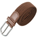Men Leather Braided Elastic Stretch Metal Buckle Belt Waistband Brown A6Z2