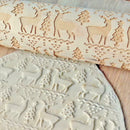 Christmas Snowflake Elk Wooden Rolling Pin Dough Engraved Roller DIY Tool