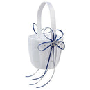 Double Heart Wedding Flower Girl Basket White Satin Rhinestone Decor Deep B
