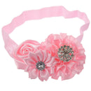 Baby Girls Rhinestone Headband Ribbon Hair Band (Light Pink)