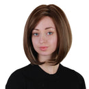 Fashion Brown Wig Medium Sided Part Bob Straight Synthetic Grey Highlight