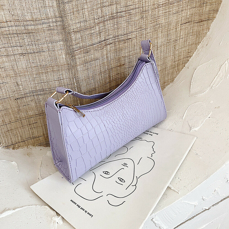 Alligator PU Women Handbag Tote Office Lady Shoulder Underarm Bags (Purple)