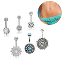 6PCS/Set 14G Stainless Steel Crystal Opal Belly Button Rings Barbell Piercing t+