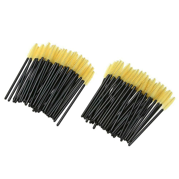 100Pcs Disposable Eyelash Brush Mascara Wands Applicator Spoolers (Yellow)