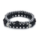 2pcs Natural Stone Cooper Beaded Bracelet Mens Matte Lava Volcanic Jewelry Gift