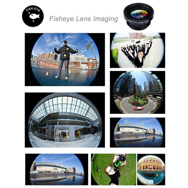 Clip 3-in-1 180 Fish-Eye Lens+Wide Angle Lens+Macro Lens Black