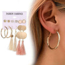 6Pairs Women Bohemia Style Earrings Set Tassel Crystal Ear Stud Dangle R1C0 A2B5