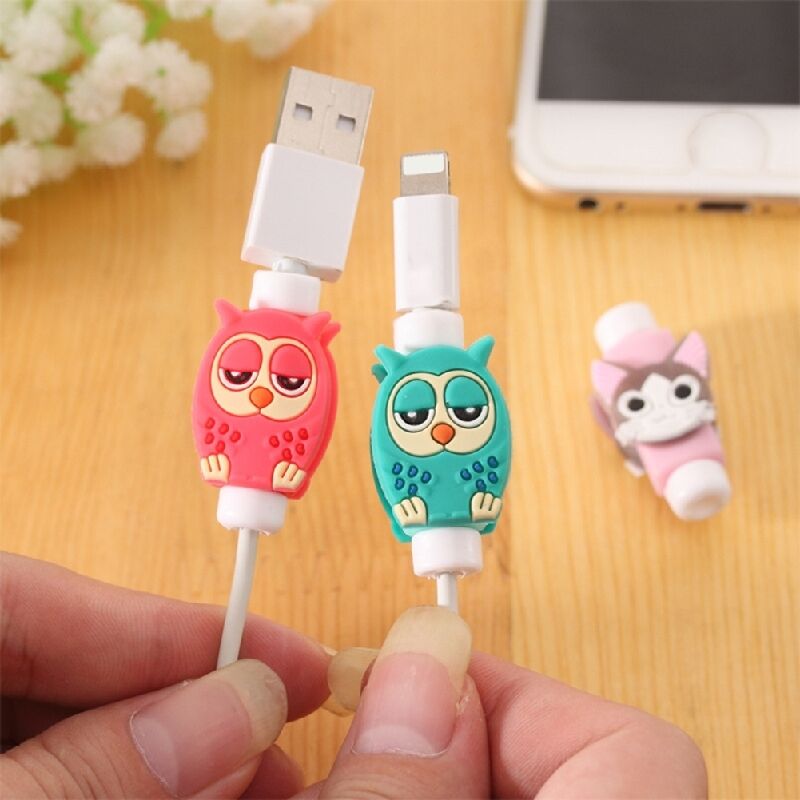 6pcs Cute Owl Shaped  USB Earphone Data Charger Cable Saver Protector Gift.