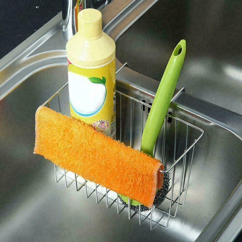 1* Kitchen Stainless Steel Hollow Out Sink Storage Rack Holder Sponge Soap T4O6