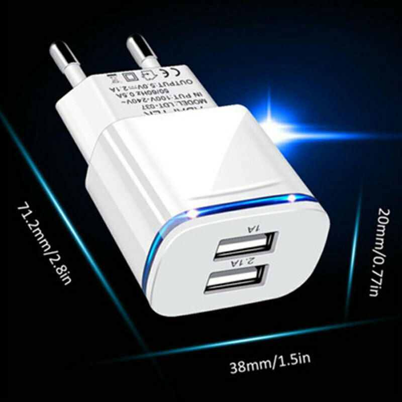 EU Plug Universal 2.1A 5V USB Phone Fast Charger LED Light For Traveling Outdoor