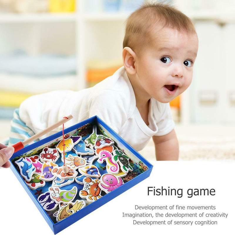 32pcs Magnetic Fishing Educational Fishing Game Wooden Toys Kids Baby Gifts A