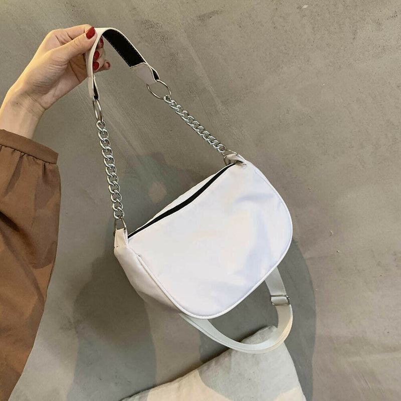Nylon Women Shoulder Handbags Solid Ladies Travel Messenger Bags (White)