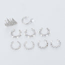 9Pcs Fashion Crystal Clip Ear Cuff Stud Women's Punk Wrap Cartilage Earring Gift