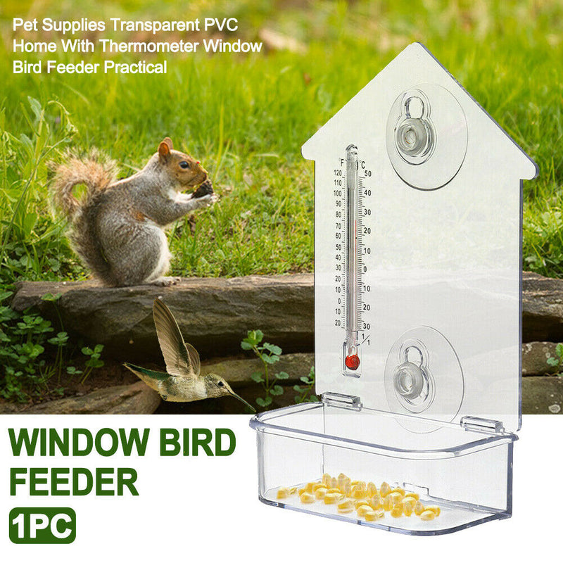 Transparent PVC With Thermometer Home Pet Supplies Practical Window Bird Feeder