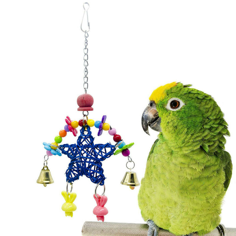 Parrot Rattan Star Shaped Chewing Toys Birds Swing Toys with Metal Bells Hanging