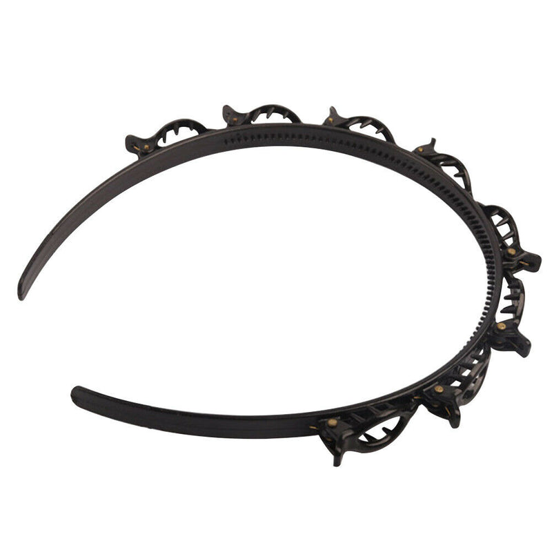 Double Layer Bangs Clip Clamp Hairpin Hair Hoop Headband Hairband (Black)