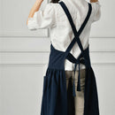 Washable Cotton Linen Kitchen Apron with Pockets for Cooking Baking Flower