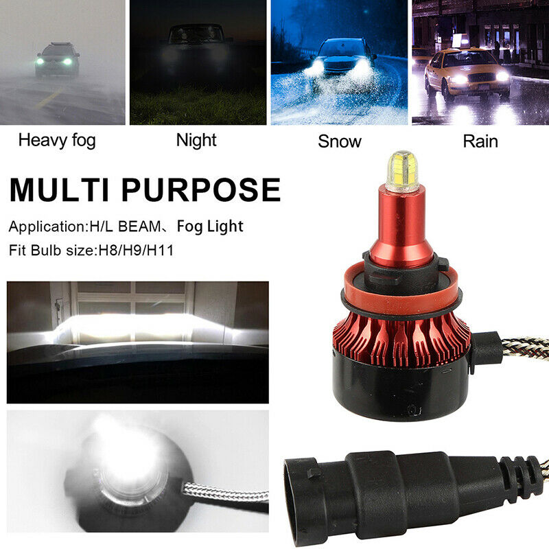 Pair H11 H8 H9 1800W 270000LM 4-Sides LED Headlight Kit Hi/Lo Power Bulb 6000k U