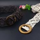 Wax Rope Knitted Belt Round Wooden Buckle Boho Women Belt Simple Harajuku S