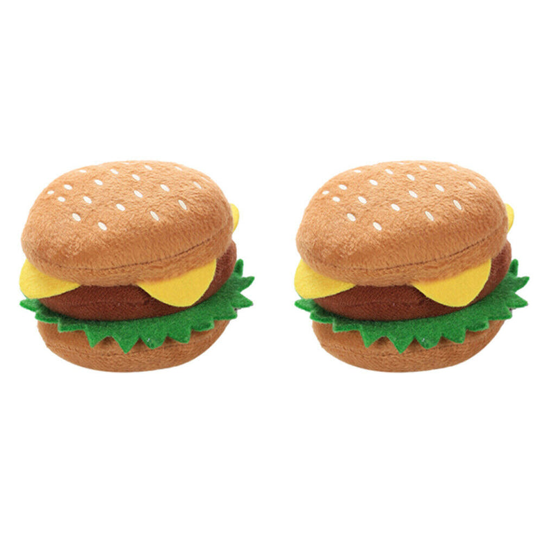 Squeaky Stuffed Plush Dog Toys - Hamburger Shaped - Pack of 2
