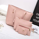 4pcs/set Solid Color Litchi Pattern Women Shoulder Handbags Clutch (Pink)
