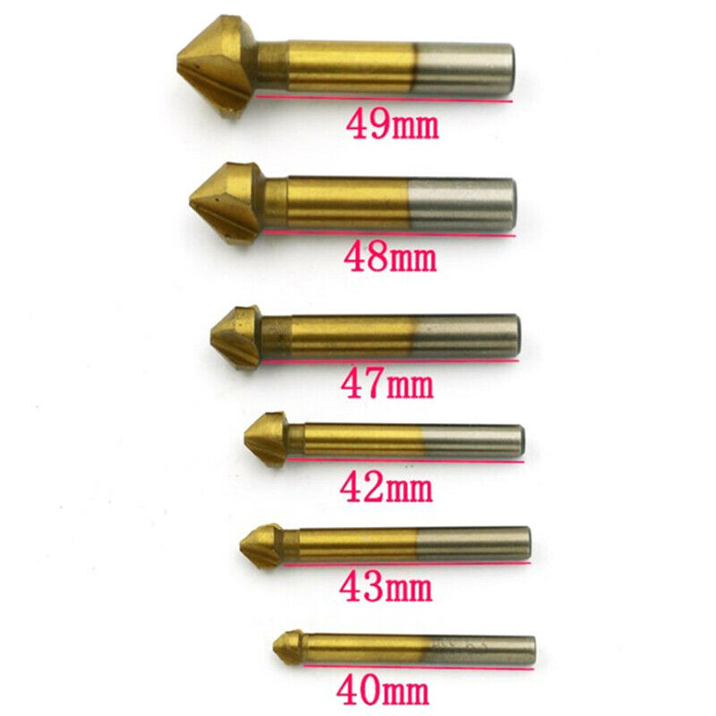6PCS Titanium Coated 90Degree Chamfer Countersink Drill Bit Grinding ChamfeS Ew