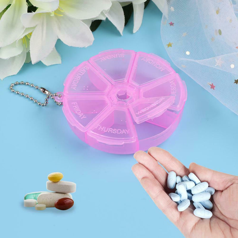 Portable 7 Day Weekly Round Drug Tablet Pill Box Medicine Splitters (Rose)