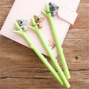 3x Cute bear Gel Pen Green Branch Black Ink Pens 0.5mm Kids Writing Gifts SA BX