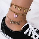 Bohemian Multilayer Butterfly Alloy Anklets Women Foot Chain Bracelet JewelSEAU