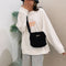 Plush Rabbit Tail Messenger Bag Women Solid Street Shoulder Satchel (Black)