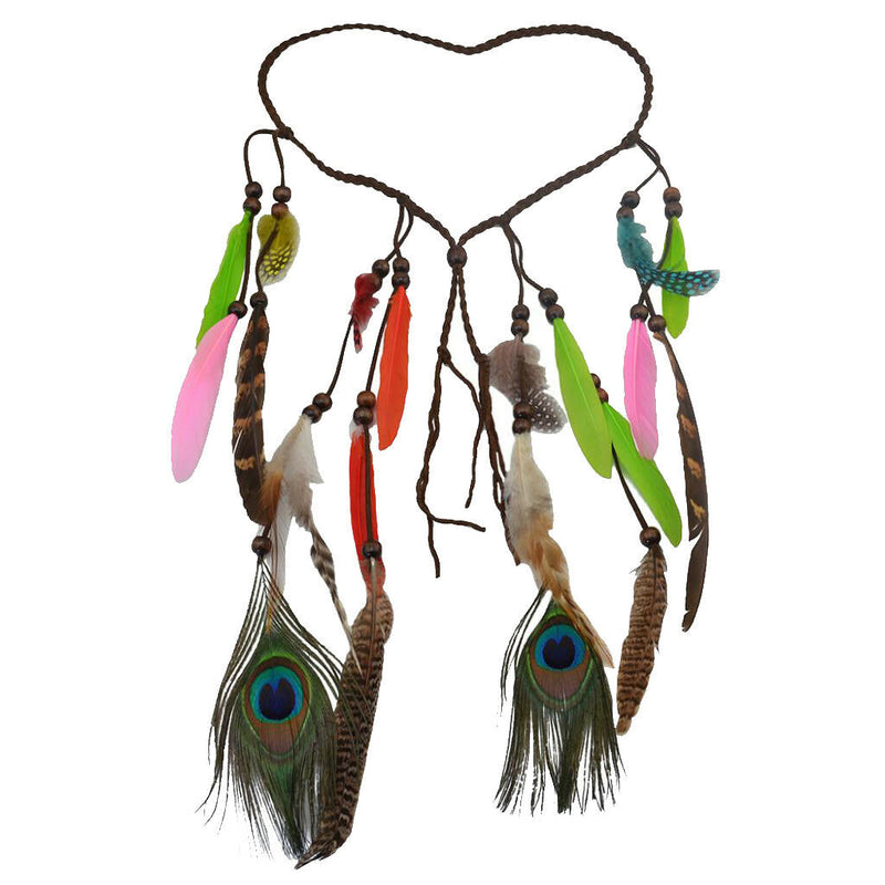 Women Girl BOHO Colorful Feather Peacock Hair head band Headband Prop