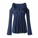 Women Sexy Stitching Lace Cold Shoulder T-Shirt Ladies Casual Solid Off Sho