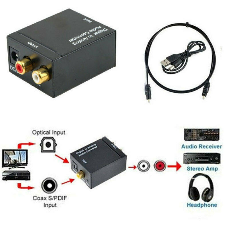 Digital Optical Coax Coaxial Toslink to Analog Audio Converter Adapter RCA L/R