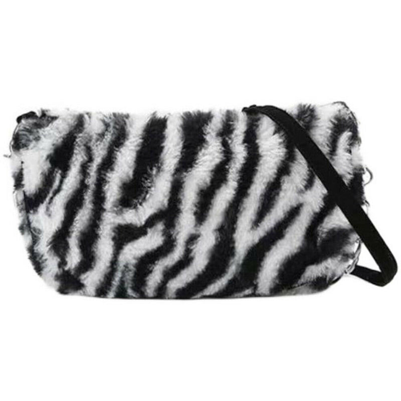 Lady Zebra Pattern Plush Shoulder Handbags Small Purse Tote Street Messenger Bag