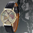 Fashion Women Men Classic Neutral Map Graffiti Leather Quartz Wrist Watch Black