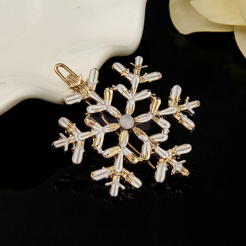 Large Snowflake Barrette Clip Hairpin Wedding Charm Enamel Hair Accessories