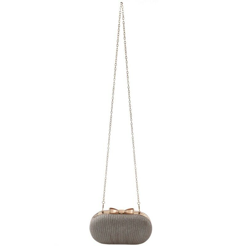 Golden Evening Clutch Bag Women Bags Wedding Shiny Handbags Bridal Metal BowQ6C3