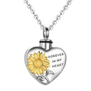 Heart Shaped Sunflower Pattern Pendant Necklace Ashes Necklace