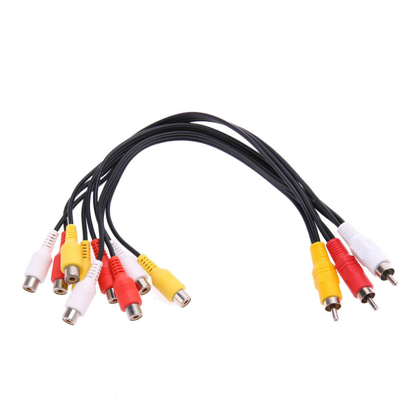 3 RCA Male to 9 RCA Female Composite Audio Video AV Cable Splitter for DVD