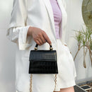 Women Mini Shoulder Bag Alligator PU Tote Chain Crossbody Pouch (Black)
