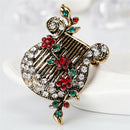 Christmas`Crystal Enamel Brooch Pin Harp Lute Collar Rhinestone Brooches`Jewelry