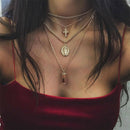Square Cross Multilayer Pendant Necklace Alloy Multilayer Exquisite Clavicl