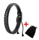 Men's Leather Bracelet Magnetic Clasp Cuff Rope Black Surfer Wrap Adjustable HOT