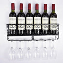 Wall-Mounted Iron Wine Rack Wine Bottle Holder With Glass Holder Family Bar